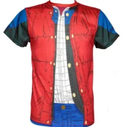 CAMISETA REGRESO AL FUTURO: TORSO MARTY MCFLY (TALLA M) [CAJA IMITACION VHS]